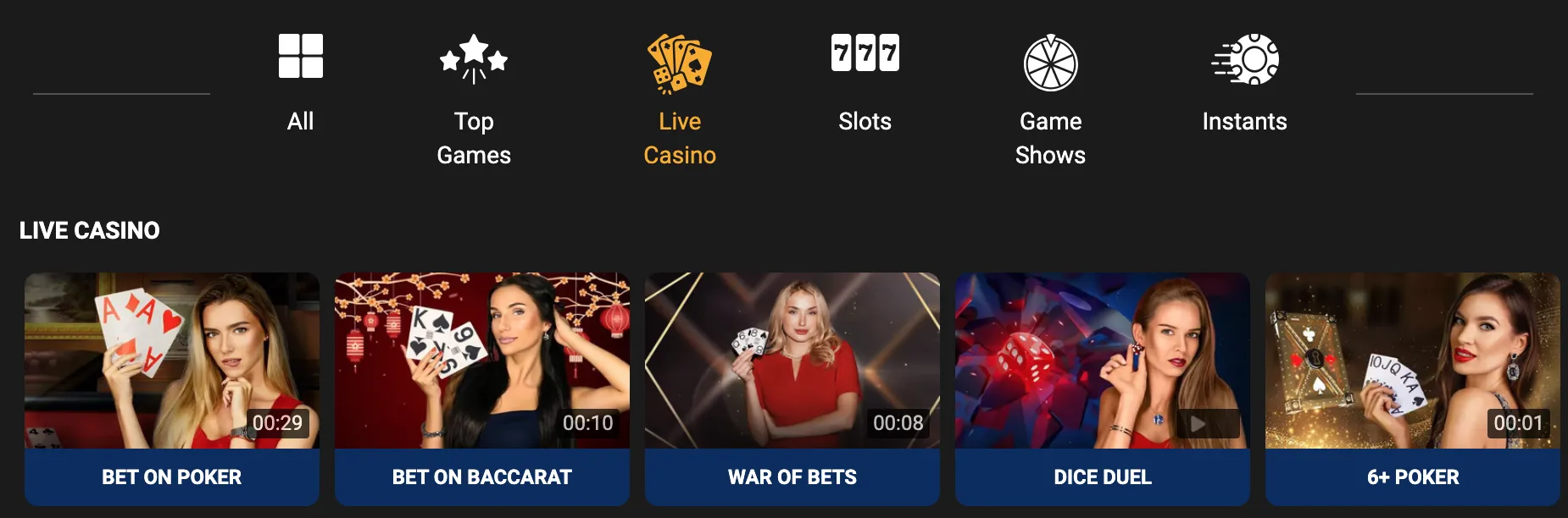 Soccabet live casino section funded by mobile payments